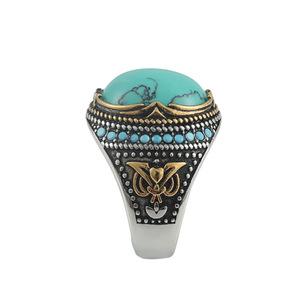 <b>Turquoise</b> <b>Ring</b> Men's Titanium Steel Bezel Setting Silver Gold Geometric Design Gift Jewelry 212006 - Product Image 3