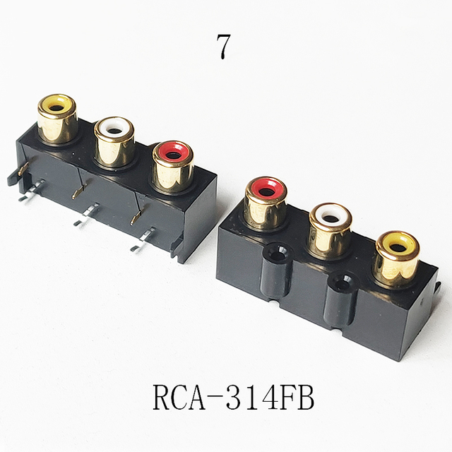 Yongyetai 2PCS Audio/Video Golden RCA Jack Connector Female AV Jack Three Hole (Yellow + White + Red) RCA-314MF 6pin for