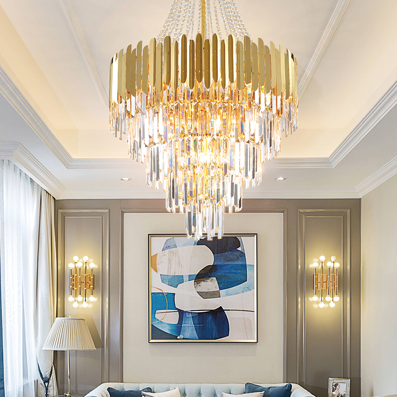 Top Italian  luxury indoor villa hotel stair led golden chandelier modern lamp ceiling home crystal glass hanging light