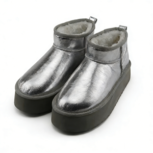 Stivali da Neve Metallizzati Argento per Donna, ODM/OEM, in Pelle di Pecora, Suola Spessa, Impermeabili, Termici, Antiscivolo, Stivaletti alla Caviglia - Product Image 1