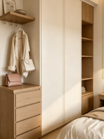 Armoire en bois XINGRUO, armoire de rangement pour chambre à coucher avec tiroirs, armoire à vêtements autoportante intégrée pour meubles de maison