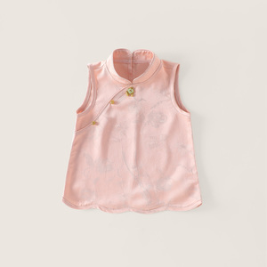 Modello di design all'ingrosso nuovo stile cinese <span class=keywords><strong>per</strong></span> bambini ragazze estate due pezzi modello floreale senza maniche <span class=keywords><strong>Top</strong></span> e pantaloncini Set - Product Image 4