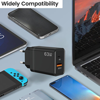 Pengisi Daya Ponsel Pd QC3.0 18w 63w 2 Port Usb Charger Adaptor Colokan Dinding 3 Pin Uk EU Pengisian Cepat 45w Pengisi Daya Usb c Ganda
