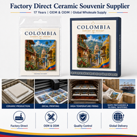 Aimant de réfrigérateur en céramique souvenir de la Colombie, aimant carré avec impression artistique des monuments de la ville, cadeau touristique, OEM ODM personnalisé, vente en gros