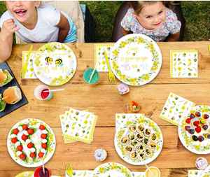 Bee Paper <b>Plates</b> for Gender Reveal Party He or She Which Will It Bee Honey Themed Gender Reveal Decorations 7 Inch - Product Image 1