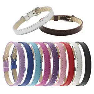 8mm PU Leather Slide Charm Letter Wristband Wrist Strap Bracelet for DIY Bracelets Making Accessories