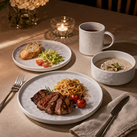 Service de table de luxe en grès porcelaine blanc premium – Assiettes, bols et tasses classiques, compatibles lave-vaisselle pour hôtels et usage domestique