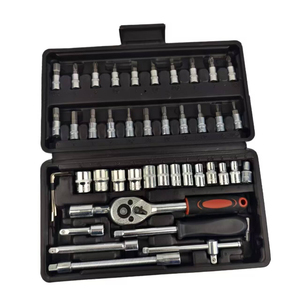 46-Pieces 1/4 Inch Drive <b>Socket</b> <b>Ratchet</b> Wrench Set Metric Bit <b>Socket</b> Extension Bar Hand Tools Case Pack - Product Image 5