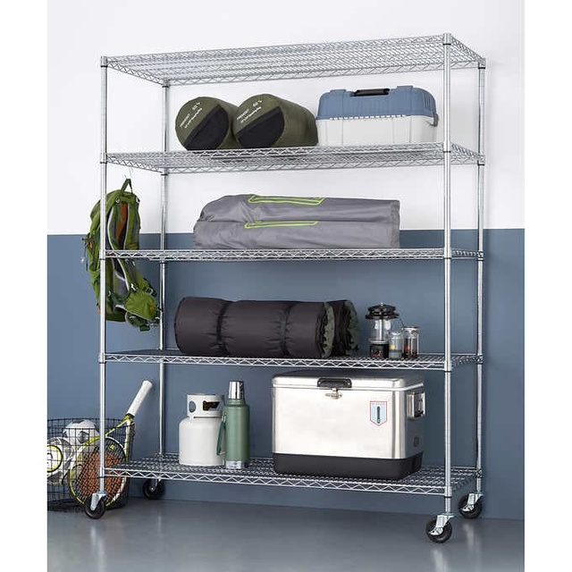 5 Tiers 18"W X 72"L X 87"H Factory Supply Hot Selling Heavy Duty Durable Commercial Chrome Wire Shelf