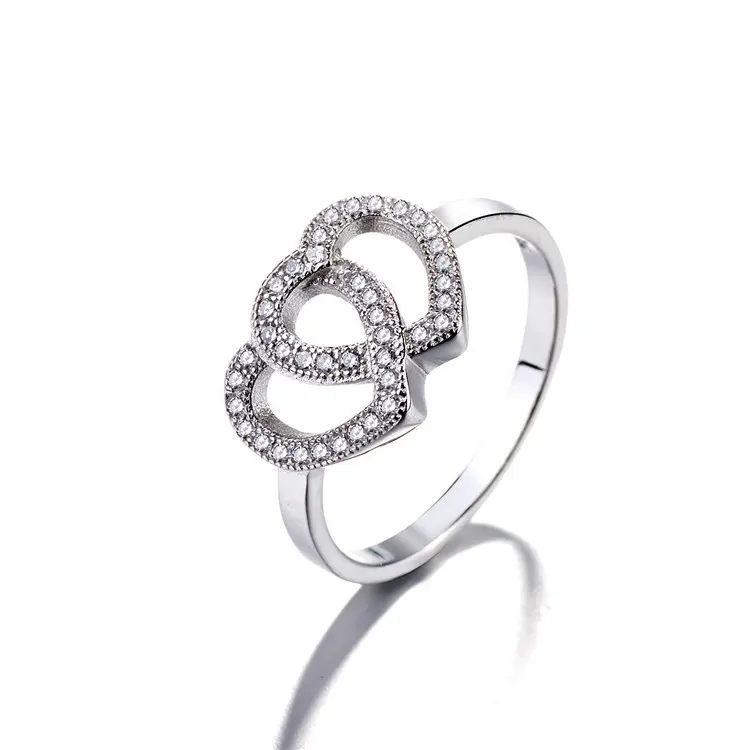 Yaeno गहने 925 डबल दिल अंगूठी एएए जिक्रोन गहने महिलाओं के सामान की सगाई की अंगूठी