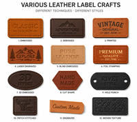 Étiquette en cuir gaufré écologique personnalisée, patch en cuir véritable à revers, bordure découpée au laser et cousue pour jeans, vestes, sacs et marques