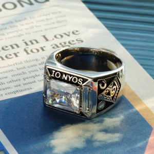 Vàng Trắng Cổ Điển Phòng Thí Nghiệm-Grown Đá Quý Freemason Masonry <span class=keywords><strong>Men</strong></span> Nhẫn Trang Sức Masonic Đá Vòng Ký Cho Nam Giới - Product Image 3