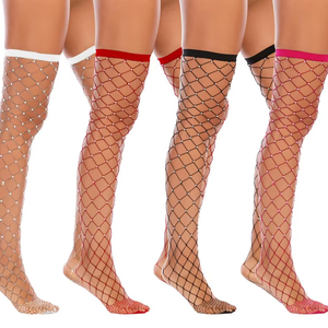 Strass AB Gem bas résille pour femmes Sexy érotique Lingerie Femme Sexy genou haut bas <span class=keywords><strong>grande</strong></span> maille bonneterie - Product Image 3