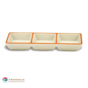 Plat à Sauce mélamine plastique rectangulaire 3 compartiments assiettes mélamine sushi sauce soja plat à tremper noir