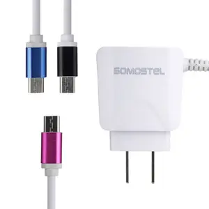 Somostel Usb + Kabel Reisadapter Wandlader 2.1a Snel Opladen Met Datumkabel Type C Micro Usb Poort Us Eu Oplader