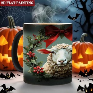 Frosted Black <b>Ceramic</b> Mug 11oz Heat Activated Coffee <b>Cup</b> With Sheep Christmas Design - Product Image 6