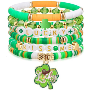 Braccialetti Elastici Impilabili con Perline in Ceramica/Porcellana Verde Portafortuna a Forma di Trifoglio per il Giorno di San Patrizio da Donna Lorenleya - Product Image 6