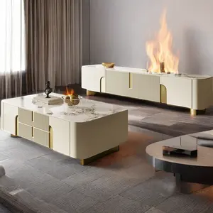 Vente en gros meuble TV cheminée personnalisable 100 pouces blanc dernier meuble TV avec cheminée moderne et table basse