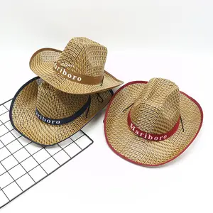 Vente en gros de raphia d'été, meilleure vente femmes hommes paille herbe Crochet chapeau léger Wester Cowboy chapeaux de paille