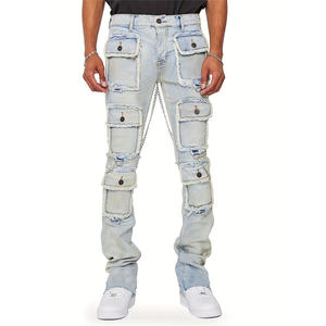 <span class=keywords><strong>Pantaloni</strong></span> <span class=keywords><strong>Estivi</strong></span> da <span class=keywords><strong>Uomo</strong></span> in Denim a Vita Media Taglio Dritto Stile High Street con Lavaggio Distressed Colori a Spruzzo e Lettere Colorate Neri - Product Image 2