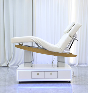 Camilla de Masaje Eléctrica Curva de Cuero Blanco Personalizada para Salón de Belleza, Cama de Tratamiento Facial y de Pestañas con 4 Motores - Product Image 4