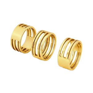 Bague ouverte réglable |   Bague large triple ligne en acier inoxydable plaqué or PVD 18 carats, accessoire de bijouterie DIY - Product Image 3