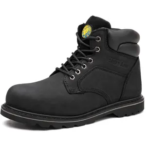 Waterproof construction industrial leather security extra wide steel toe woodland safety shoes work boots