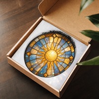Attrape-soleil artistique en verre, décoration suspendue pour fenêtre en vitrail, rayon de soleil doré, bleu ambre arc-en-ciel