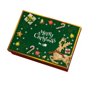 Tas kertas kotak hadiah Natal cetak kustom kotak kertas kemasan karton coklat permen dekorasi Natal untuk hadiah