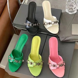 Sandals Shoes 2022 Summer Thin High Heel Open Toe Sandals Metal Decoration Slipper <b>Slip</b>-on Outdoor - Product Image 4
