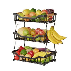 Two Tier Wire Mesh Fruit Basket Black Kitchen Countertop Storage Rack For Bread And Vegetables - Product Image 5