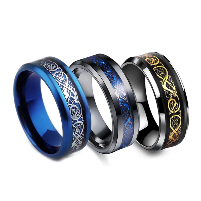 Dragon Tungsten Carbide Soul Mate Ring Men Jewelry Wedding 8MM Wide Plating Black Rings