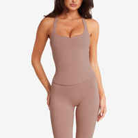 Set Olahraga Halter Neck Wanita, Atasan Tank Top Padded Sweetheart Scoop Neck, Celana Pendek Fitness High Rise Stretch untuk Bersepeda