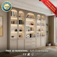 Meuble de salon sur mesure en MDF pour toute la maison |   Étagère à portes vitrées avec éclairage LED |   Rendu 3D gratuit