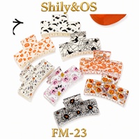 Pince à cheveux carrée imprimée Halloween Shily&OS 8,5 cm – Citrouille, Fantôme, Chapeau de Sorcière, Chat Noir, Araignée – Accessoire capillaire en gros