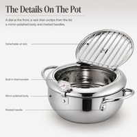 Friteuse Tempura HL pour la cuisine à domicile, en acier inoxydable 304, avec thermomètre et couvercle avec grille d'égouttage d'huile, 2 tailles pour tous les types de plaques de cuisson