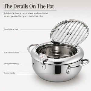 <span class=keywords><strong>Friteuse</strong></span> Tempura HL pour la cuisine à domicile, en acier inoxydable 304, avec thermomètre et couvercle avec grille d'égouttage d'huile, 2 tailles pour tous les types de plaques de cuisson - Product Image 5