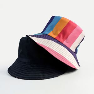 <b>Rainbow</b> Striped Reversible Sun-Protective Fisherman's Flat-<b>Top</b> Hat Unisex Casual Outdoor Travel Four Seasons Versatile Canvas - Product Image 4