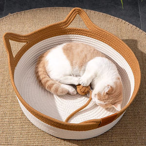 Оптовая продажа плетеная кровать для кошки с игрушечным хвостом хлопчатобумажная тканая кровать для сна для кошек новая подушка для домашних животных игрушечная корзина для домашних кошек - Product Image 6