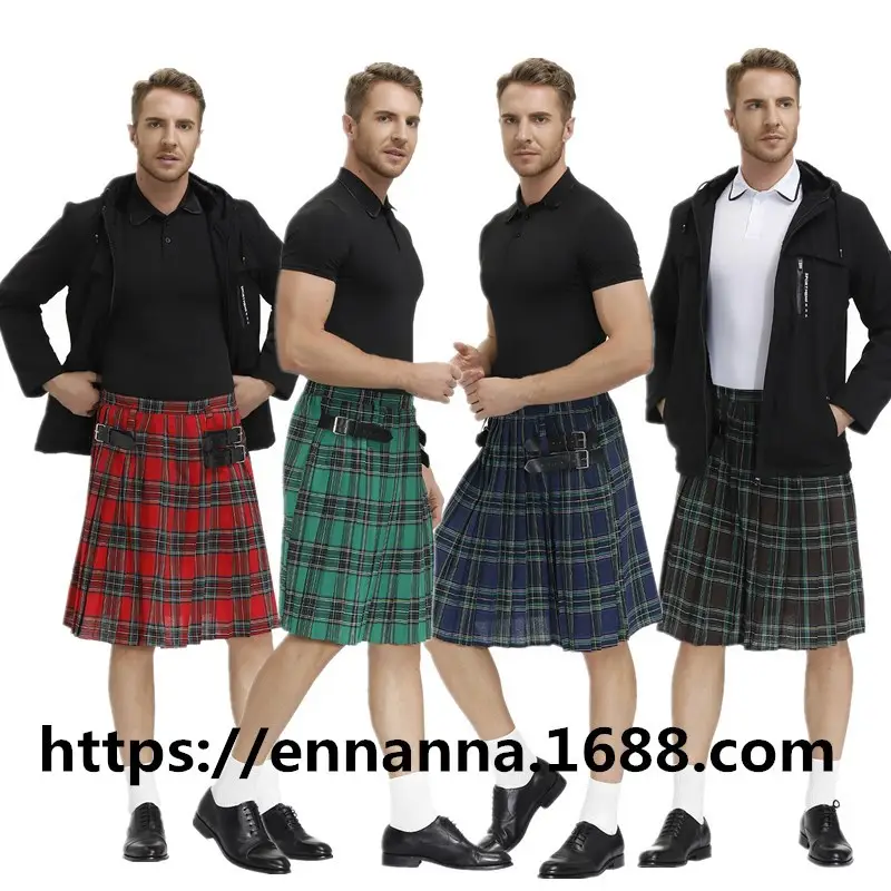 Men's Plaid Pleated Skirt Scottish Holiday Kilt Costume Traditional Costume Stage Performance Skirt