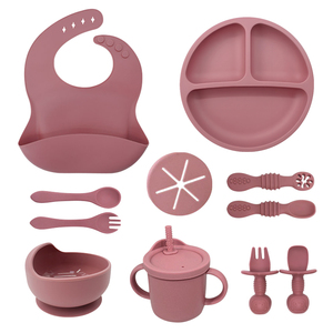 12 Pieces 1 Silicone Baby Feeding Set BPA Free Eco-Friendly Dishwasher Safe Suction Base Utensils for Toddlers Training Eating - Product Image 1