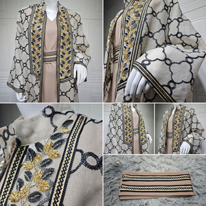 AB416 Set di 2 Pezzi Abaya Mediorientale di Dubai per Donne Musulmane, Abito Ricamato con Cardigan + Sottoveste, Abbigliamento Islamico - Product Image 6