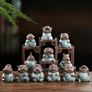 <b>Chinese</b> Zodiac Ceramic Figurines Handcrafted <b>Tea</b> Pets Multi Piece <b>Set</b> For Living Room Home Decor - Product Image 1