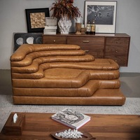 Ensemble de canapés modulaires Dune personnalisables, style mid-century, cuir PU marron, éponge écologique, meubles de salon, nouvelle arrivée