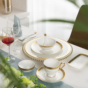 Pion Set piring makan, peralatan makan klasik untuk Hotel gaya emas keramik mewah tulang China