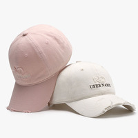 Gorra de Béisbol Unisex de Algodón Suave con Bordado de Letras y Parches, Estilo Minimalista Desgastado y con Bordes Desgarrados