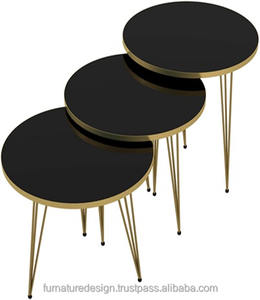 FurnatureDesign Ensemble de tables à café et à thé modernes 3 pièces Tables gigognes rondes avec pied en métal doré Prix d'usine - Product Image 1