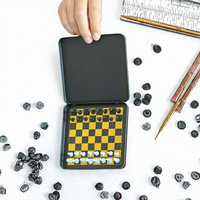 SEIPTING TB1324 Set Catur Magnetik Lipat Portabel dari Logam dengan Jam Catur dan Kotak untuk Anak-anak