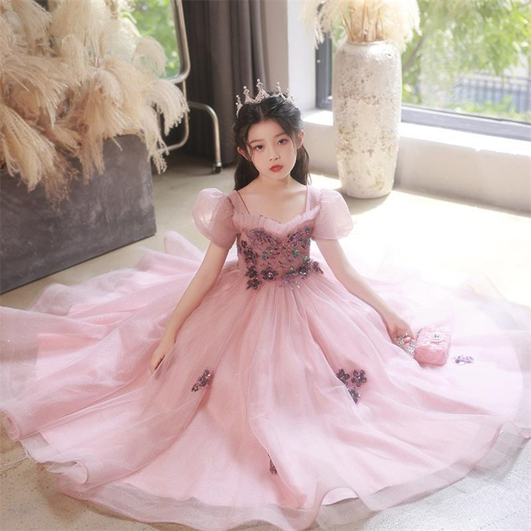 Girls Dress Autumn High-end Children Princess Dress pink Flower Girl  Wedding Little Girl Host Piano Costume| Alibaba.com