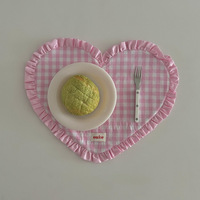 Set de table en tissu à motif écossais en forme de cœur, style coréen moderne et simple, réutilisable, avec bord festonné mignon, accessoire photo, pour la salle à manger